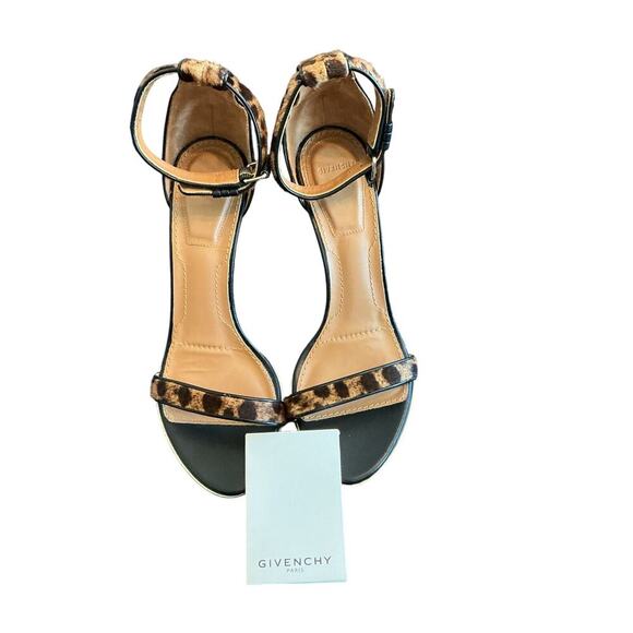 New GIVENCHY Nadia Leopard Sandals Pony Hair Ankle Strap Stiletto Heels Size 39 - Picture 1 of 16